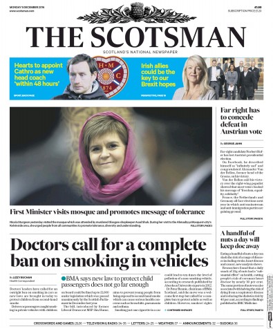 The Scotsman Newspaper Front Page for 5 December 2016
