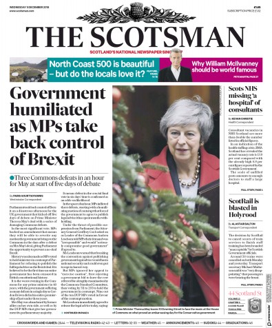 The Scotsman Newspaper Front Page for 5 December 2018