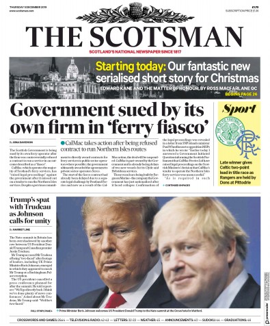 The Scotsman Newspaper Front Page for 5 December 2019