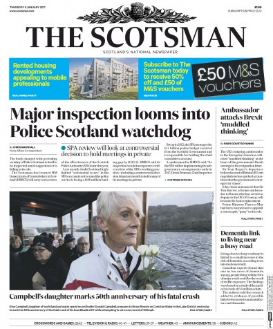 The Scotsman Newspaper Front Page for 5 January 2017