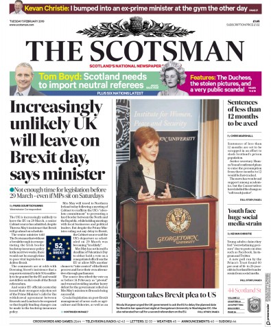 The Scotsman Newspaper Front Page for 5 February 2019