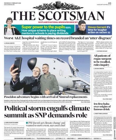 The Scotsman Newspaper Front Page for 5 February 2020