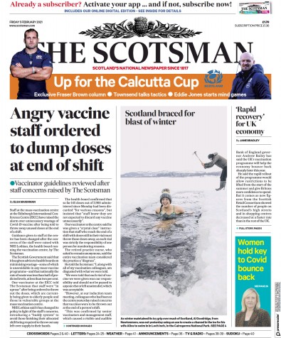 The Scotsman Newspaper Front Page for 5 February 2021