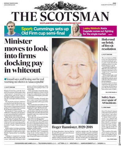 The Scotsman Newspaper Front Page for 5 March 2018