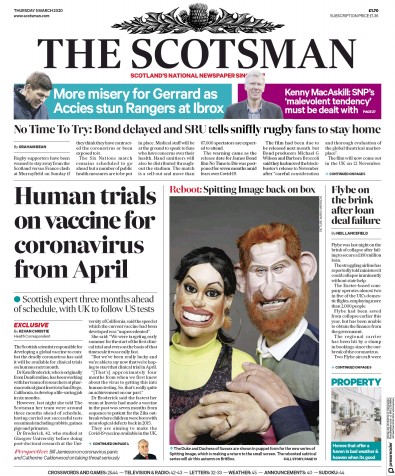 The Scotsman Newspaper Front Page for 5 March 2020