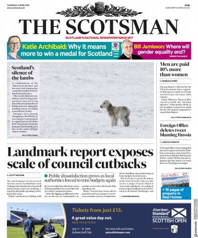 The Scotsman Newspaper Front Page for 5 April 2018