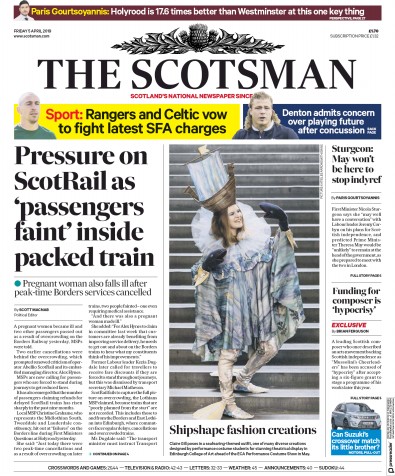 The Scotsman Newspaper Front Page for 5 April 2019