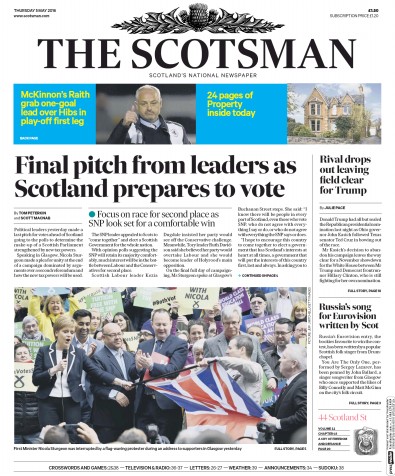 The Scotsman Newspaper Front Page for 5 May 2016