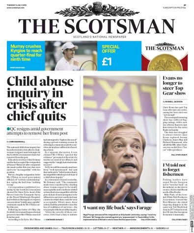 The Scotsman Newspaper Front Page for 5 July 2016