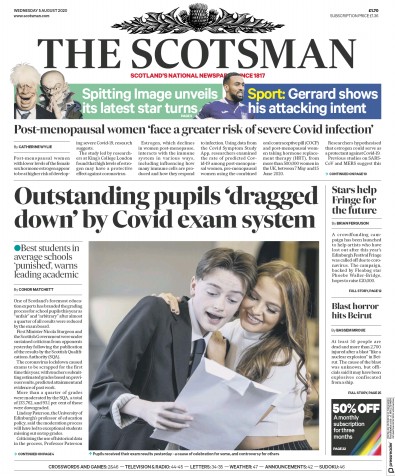 The Scotsman Newspaper Front Page for 5 August 2020