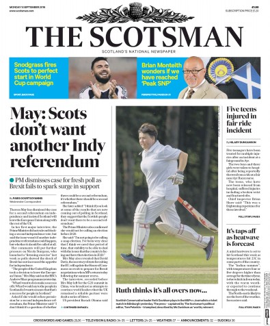 The Scotsman Newspaper Front Page for 5 September 2016
