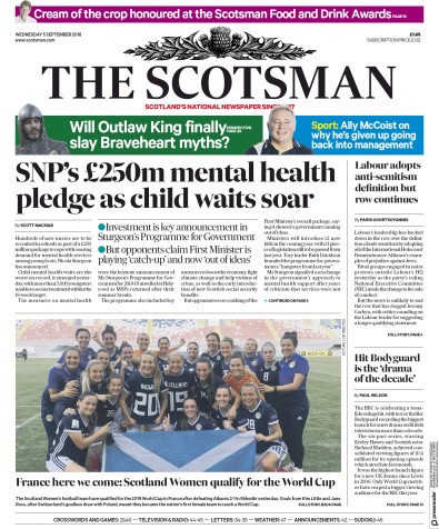 The Scotsman (UK) Newspaper Front Page for 5 September 2018
