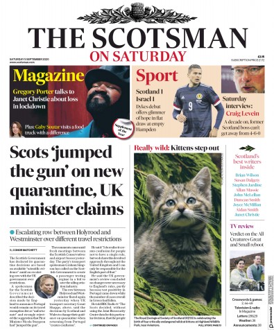 The Scotsman Newspaper Front Page for 5 September 2020