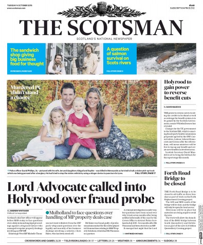 The Scotsman Newspaper Front Page for 6 October 2015