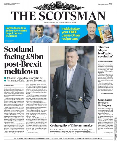 The Scotsman Newspaper Front Page for 6 October 2016