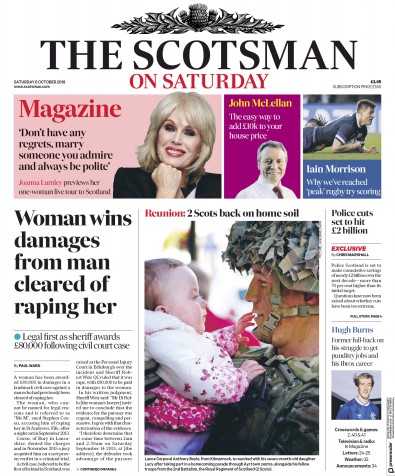 The Scotsman Newspaper Front Page for 6 October 2018