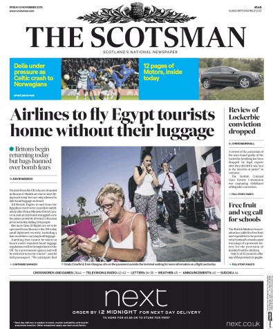 The Scotsman Newspaper Front Page for 6 November 2015