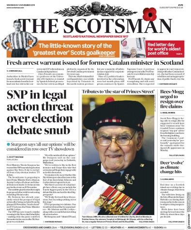 The Scotsman Newspaper Front Page for 6 November 2019