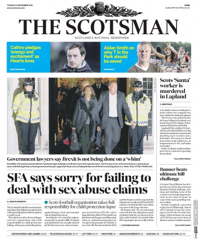 The Scotsman Newspaper Front Page for 6 December 2016