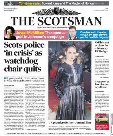 The Scotsman (UK) Newspaper Front Page for 6 December 2019