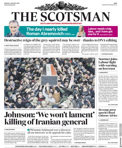 The Scotsman Newspaper Front Page for 6 January 2020