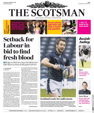 The Scotsman Newspaper Front Page for 6 February 2016