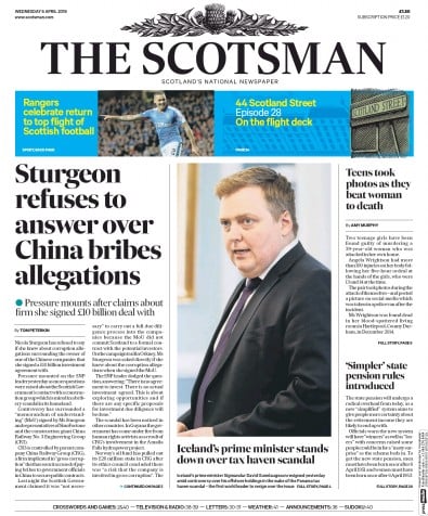 The Scotsman Newspaper Front Page for 6 April 2016