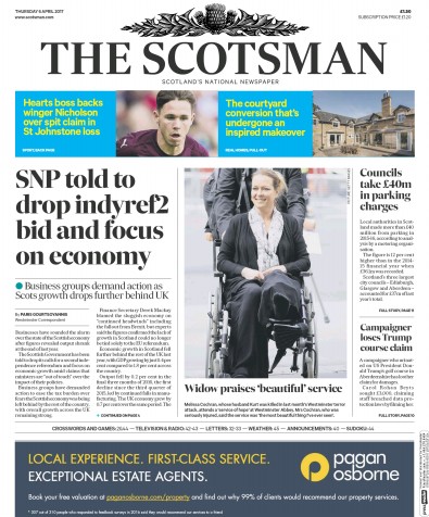 The Scotsman Newspaper Front Page for 6 April 2017