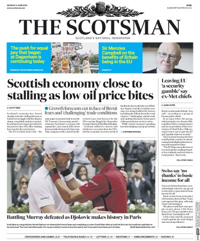 The Scotsman (UK) Newspaper Front Page for 6 June 2016