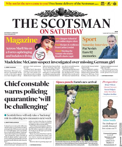 The Scotsman Newspaper Front Page for 6 June 2020
