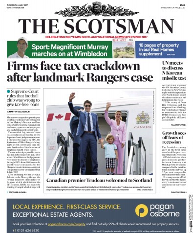 The Scotsman Newspaper Front Page for 6 July 2017