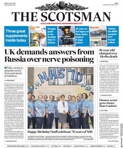The Scotsman (UK) Newspaper Front Page for 6 July 2018