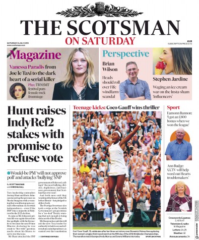 The Scotsman Newspaper Front Page for 6 July 2019