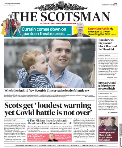 The Scotsman Newspaper Front Page for 6 August 2020