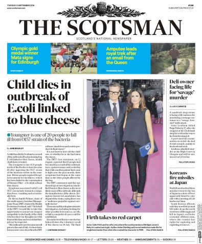 The Scotsman Newspaper Front Page for 6 September 2016