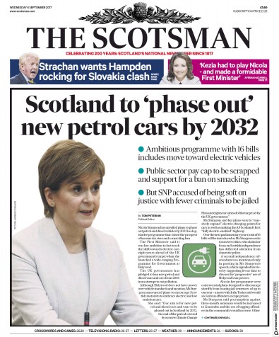 The Scotsman Newspaper Front Page for 6 September 2017
