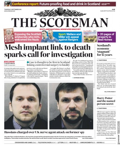 The Scotsman Newspaper Front Page for 6 September 2018