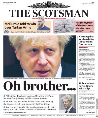 The Scotsman Newspaper Front Page for 6 September 2019