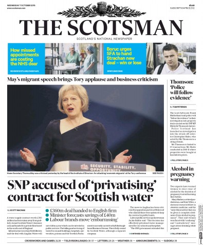 The Scotsman Newspaper Front Page for 7 October 2015
