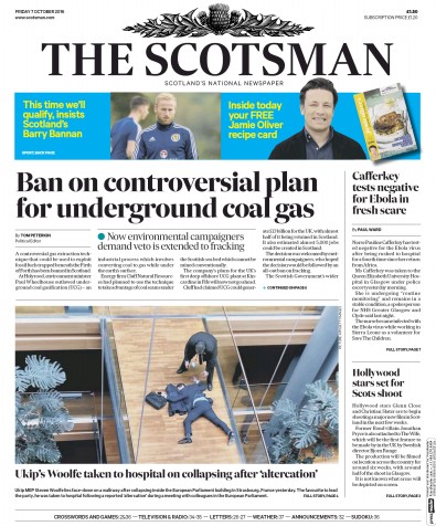 The Scotsman Newspaper Front Page for 7 October 2016