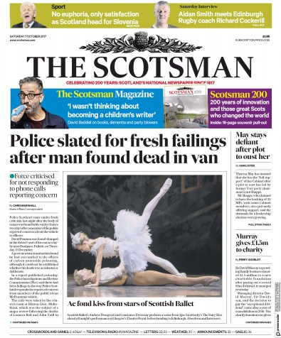 The Scotsman Newspaper Front Page for 7 October 2017