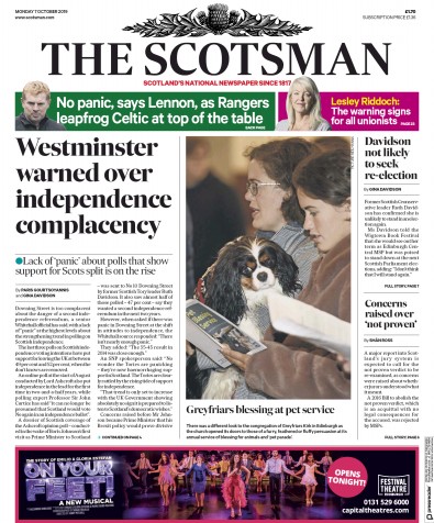 The Scotsman Newspaper Front Page for 7 October 2019