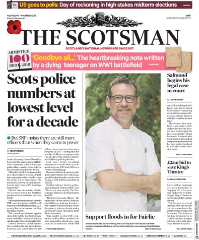 The Scotsman (UK) Newspaper Front Page for 7 November 2018