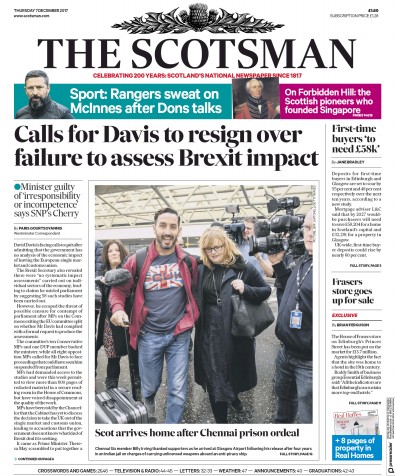 The Scotsman Newspaper Front Page for 7 December 2017