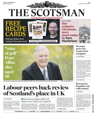 The Scotsman Newspaper Front Page for 7 December 2020