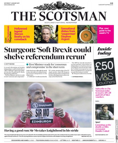 The Scotsman Newspaper Front Page for 7 January 2017