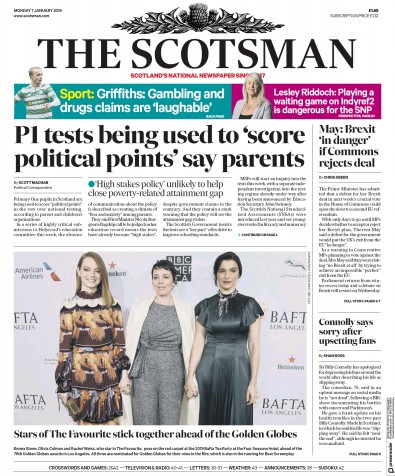 The Scotsman Newspaper Front Page for 7 January 2019