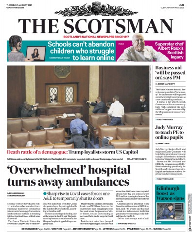 The Scotsman (UK) Newspaper Front Page for 7 January 2021
