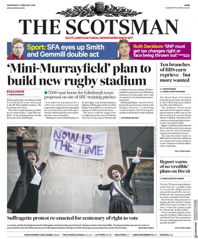 The Scotsman (UK) Newspaper Front Page for 7 February 2018