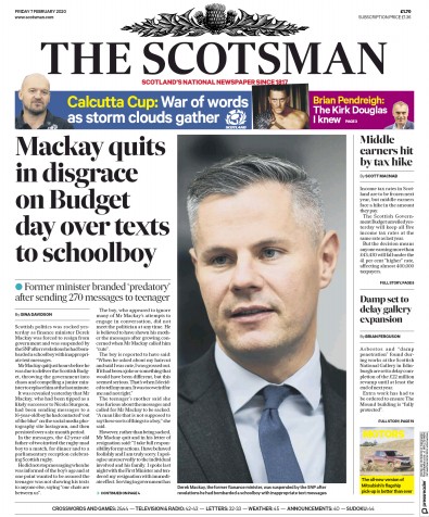 The Scotsman Newspaper Front Page for 7 February 2020